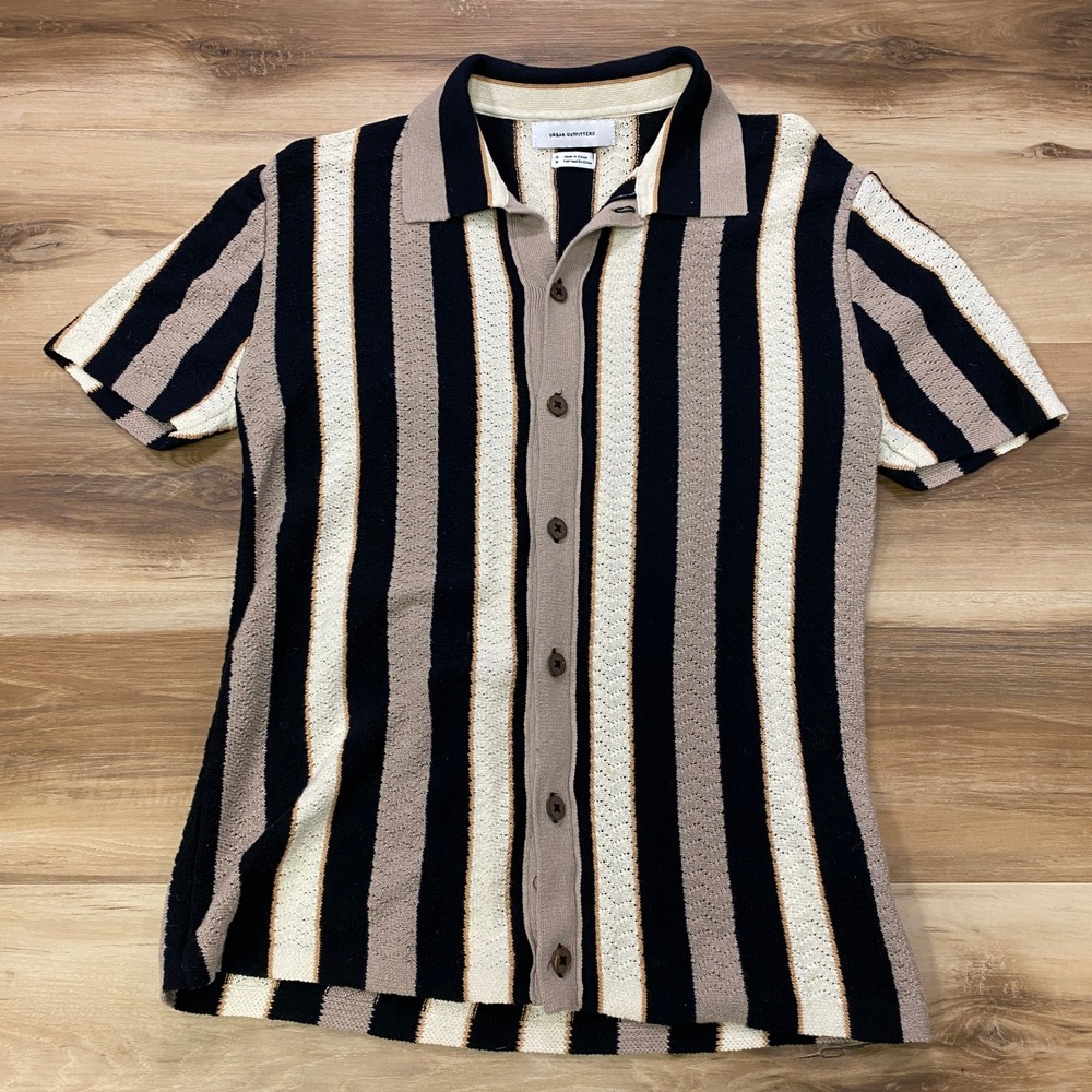 Urban Outfitters Button Down Shirt Size M Knit Vertical Stripe Cotton Polo Slim